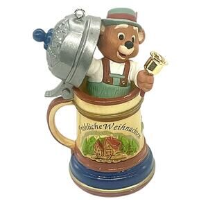 Vtg 1994 Hallmark "Cheers To You" German Beer Stein Bear Christmas Ornament CL41
